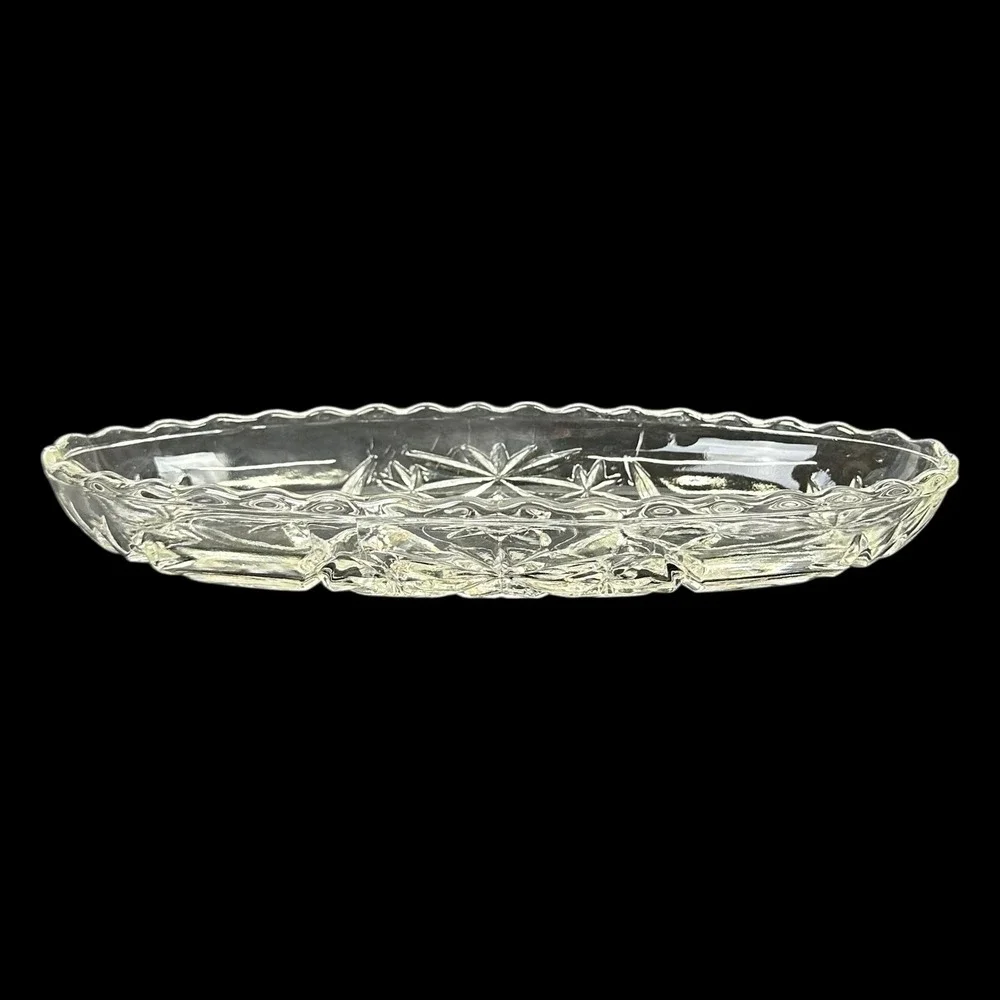 Vintage Anchor Hocking EAPC Star Of David Oval Relish Dish Pressed Glass Serving